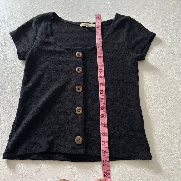 Madewell Black Textured Button Front Knit Top Size XS | Minimalist Wardrobe Stap - Picture 6 of 7